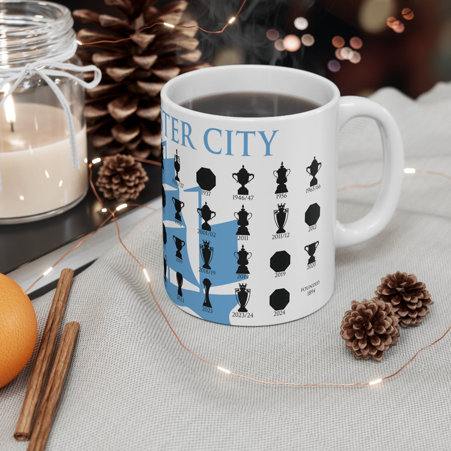 Manchester City Trophies Collection & Ship Mug - White