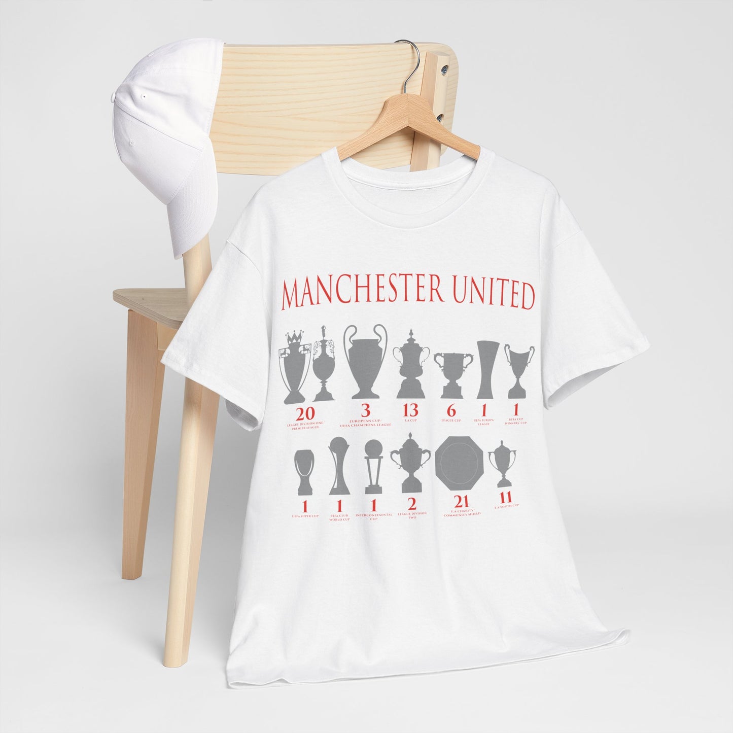 Manchester United Trophies Unisex Heavy Cotton T-Shirt - Red/White/Black