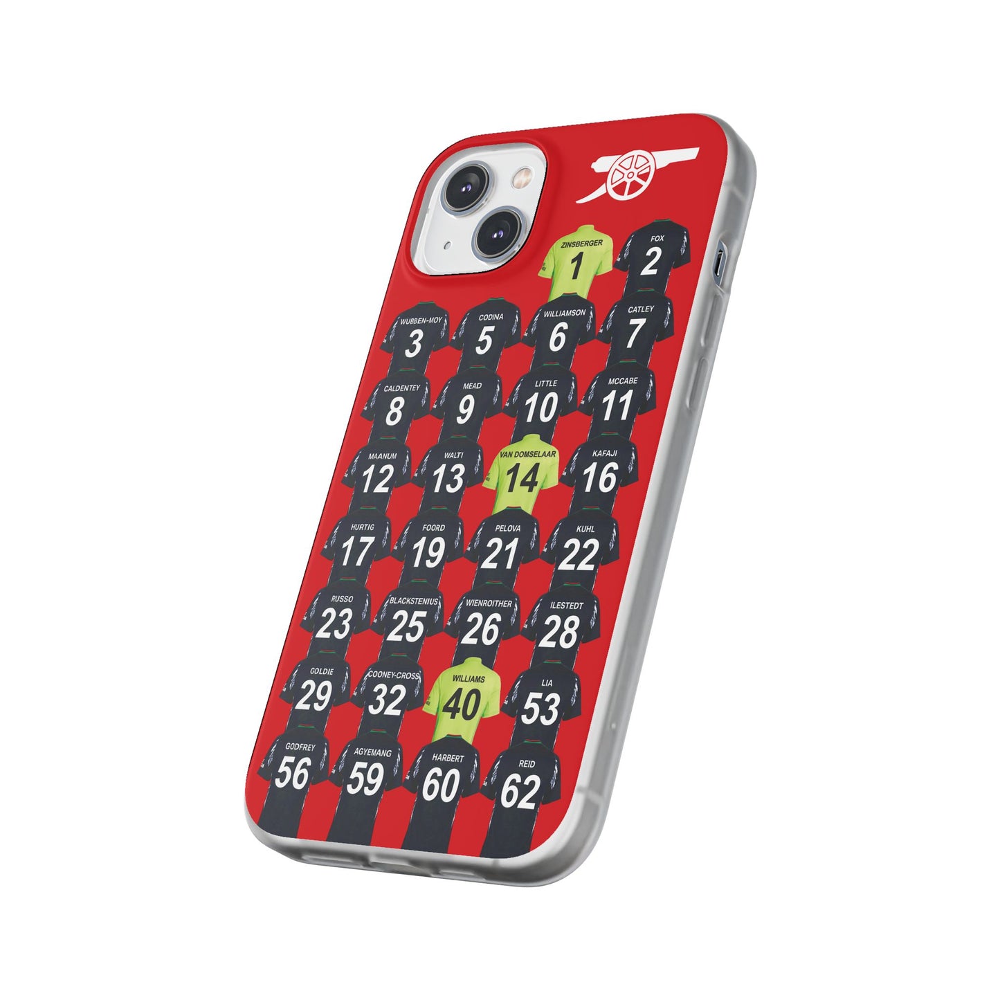 Arsenal Women Away Kit iPhone Flexi Case - iPhone 16, 15, 14, 13, 12, Mini/Plus/Pro/Pro Max - Red