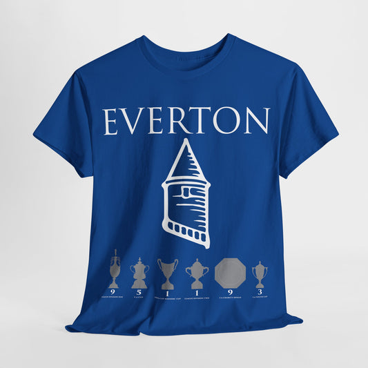 Everton Tower & Trophies Unisex Heavy Cotton T-Shirt - Royal/White/Black/Gold/Navy