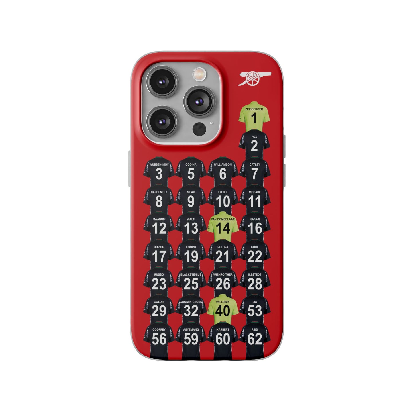 Arsenal Women Away Kit iPhone Flexi Case - iPhone 16, 15, 14, 13, 12, Mini/Plus/Pro/Pro Max - Red