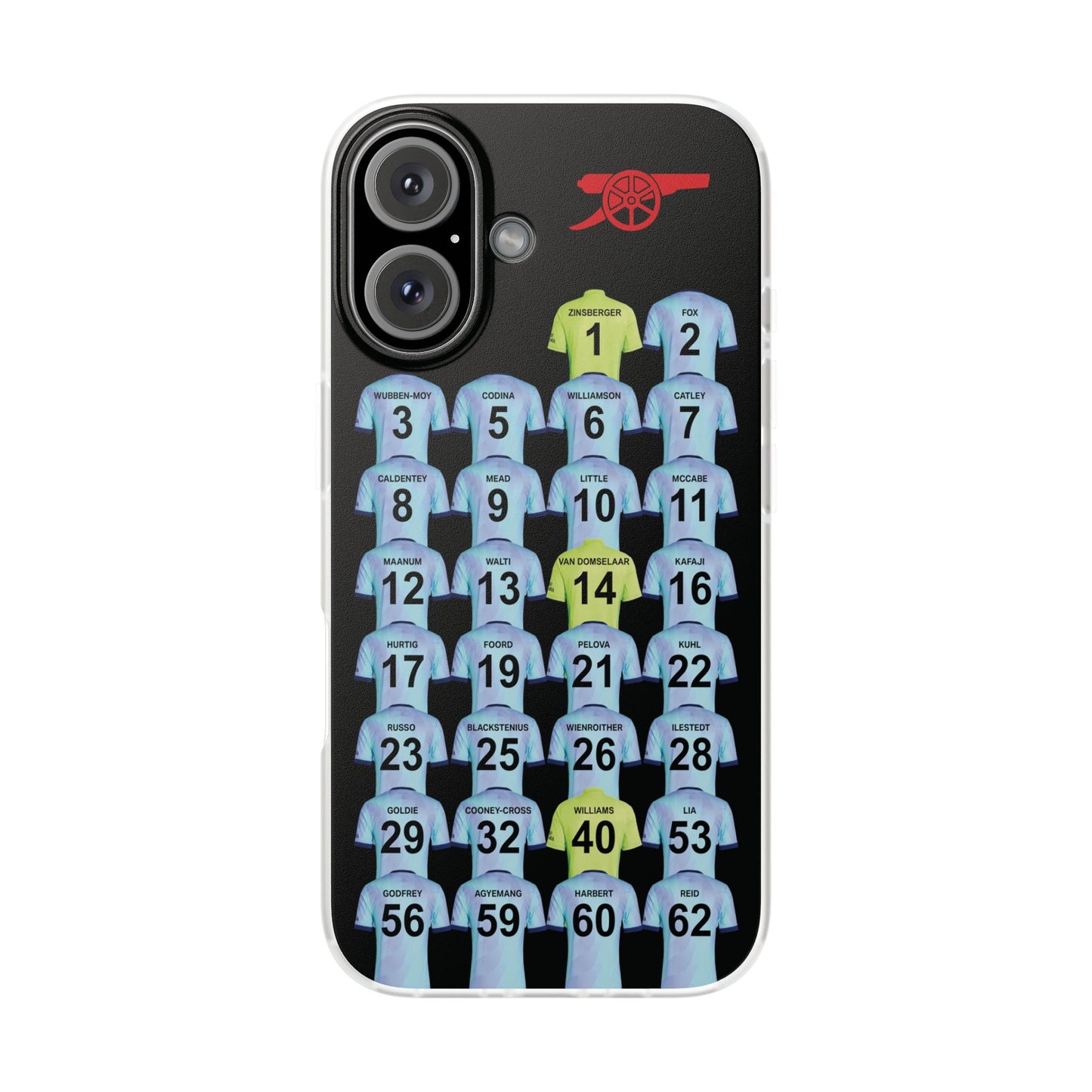 Arsenal Women Third Kit iPhone Flexi Case - iPhone 16, 15, 14, 13, 12, Mini/Plus/Pro/Pro Max - Black