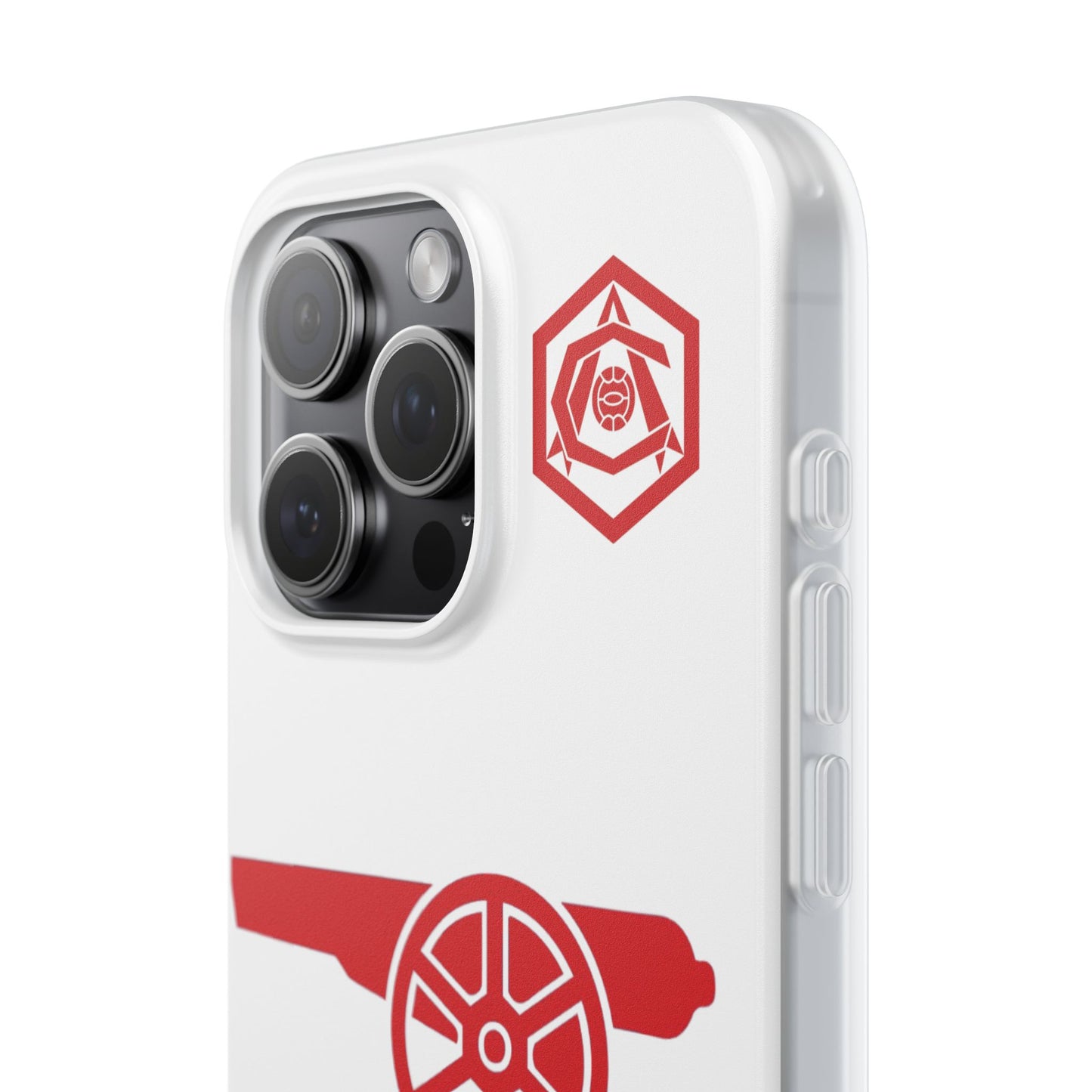 Arsenal Cannon & Monogram White iPhone Flexi Case - iPhone 16, 15, 14, Plus/Pro/Pro Max