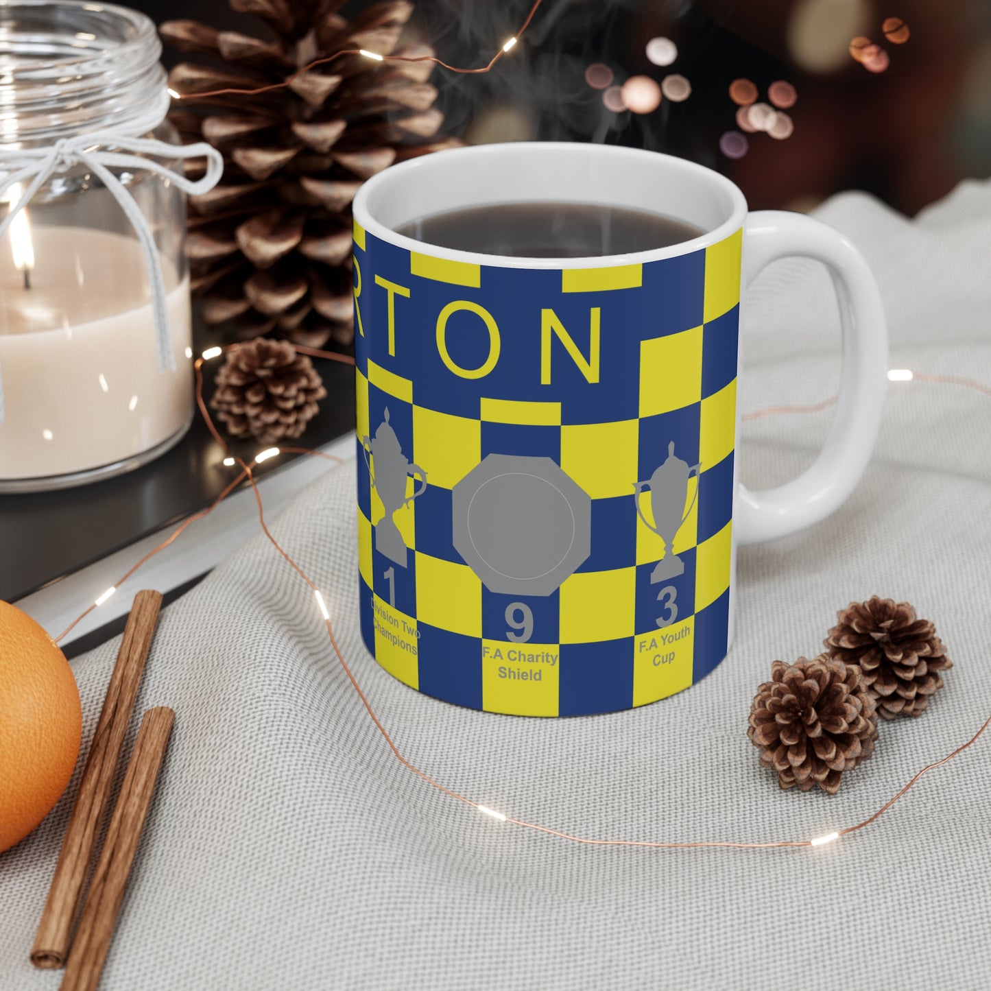 Everton Yellow & Blue Chequered Trophies Mug