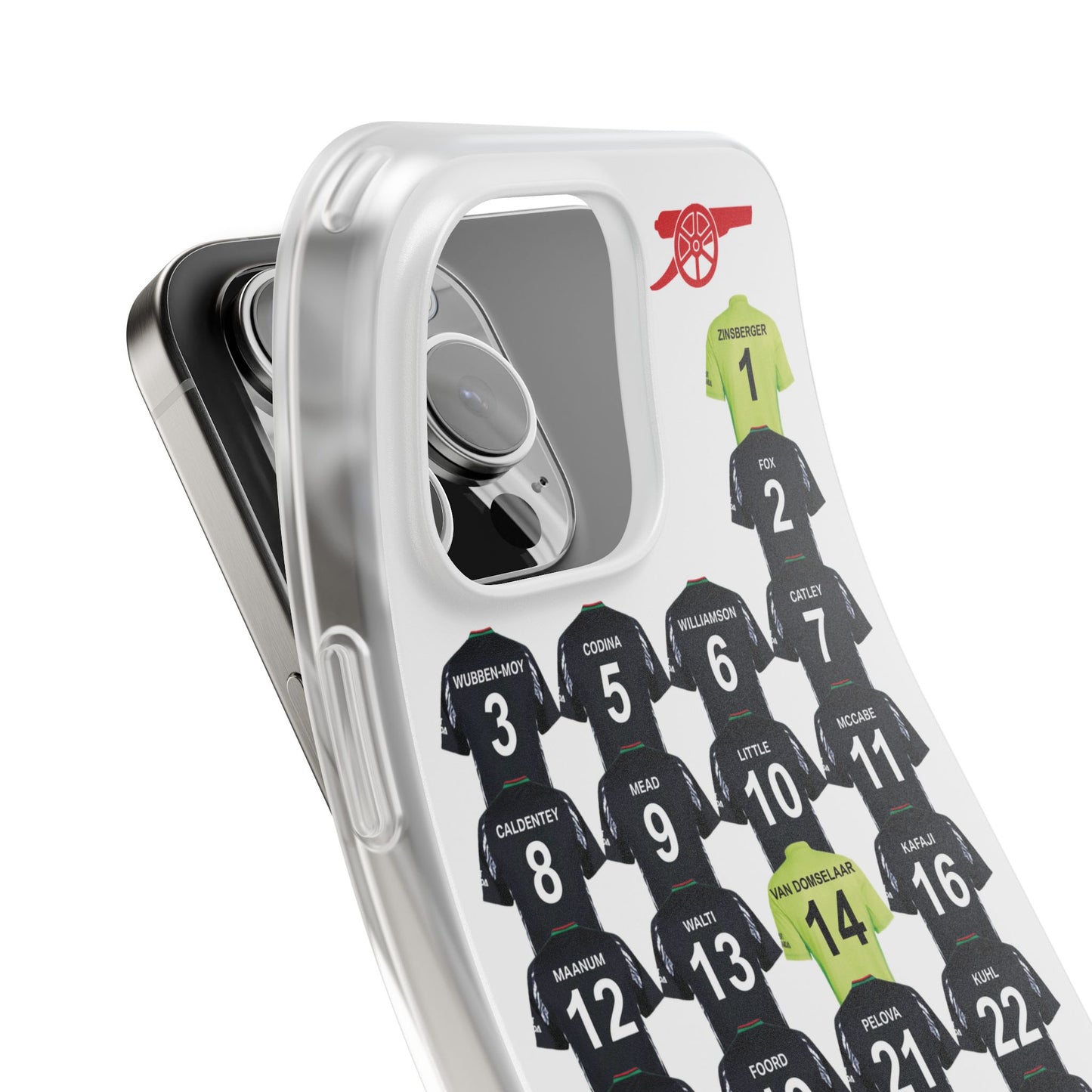 Arsenal Women Away Kit iPhone Flexi Case - iPhone 16, 15, 14, 13, 12, Mini/Plus/Pro/Pro Max - White