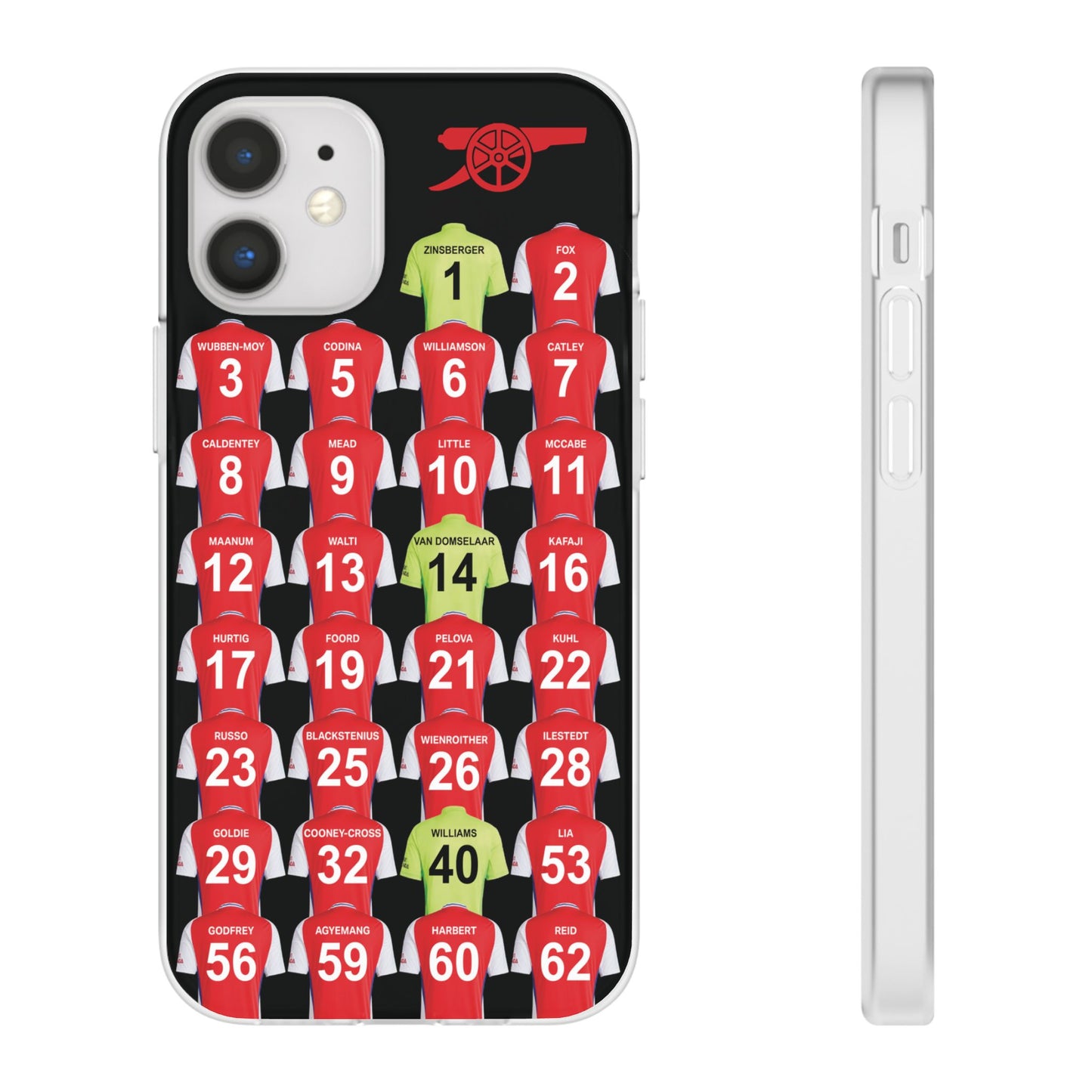 Arsenal Women Home Kit iPhone Flexi Case - iPhone 16, 15, 14, 13, 12, Mini/Plus/Pro/Pro Max - Black