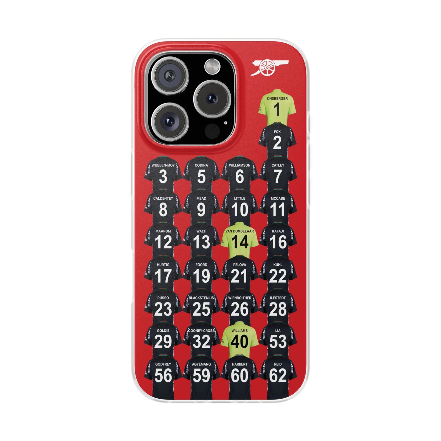 Arsenal Women Away Kit iPhone Flexi Case - iPhone 16, 15, 14, 13, 12, Mini/Plus/Pro/Pro Max - Red