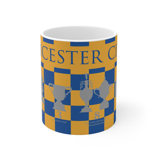 Leicester City Yellow & Blue Chequered Trophies Mug - Blue Header Text