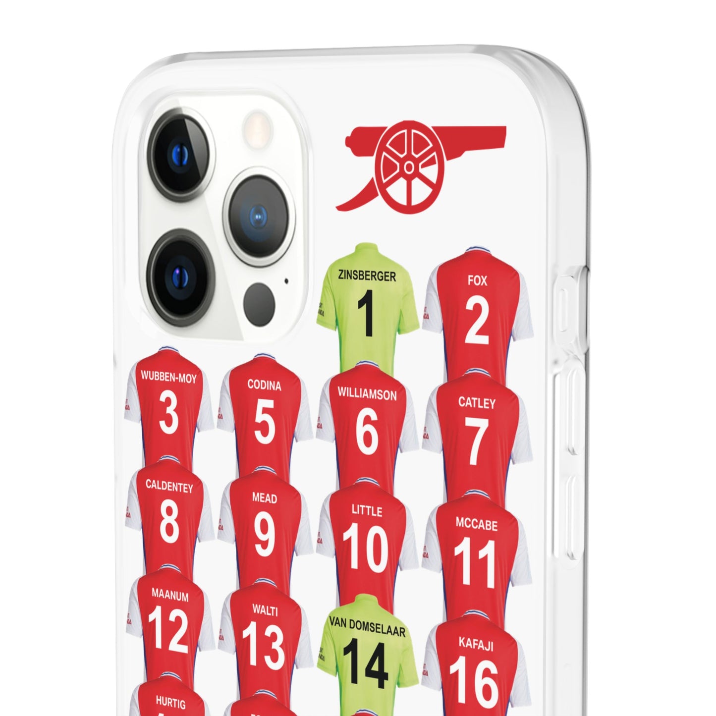 Arsenal Women Home Kit iPhone Flexi Case - iPhone 16, 15, 14, 13, 12, Mini/Plus/Pro/Pro Max - White