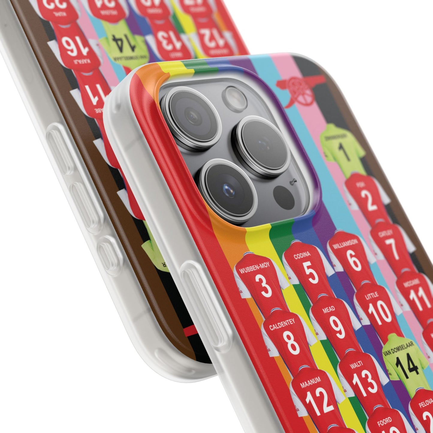 Arsenal Women Home Kit iPhone Flexi Case - iPhone 16, 15, 14, 13, 12, Mini/Plus/Pro/Pro Max - Rainbow