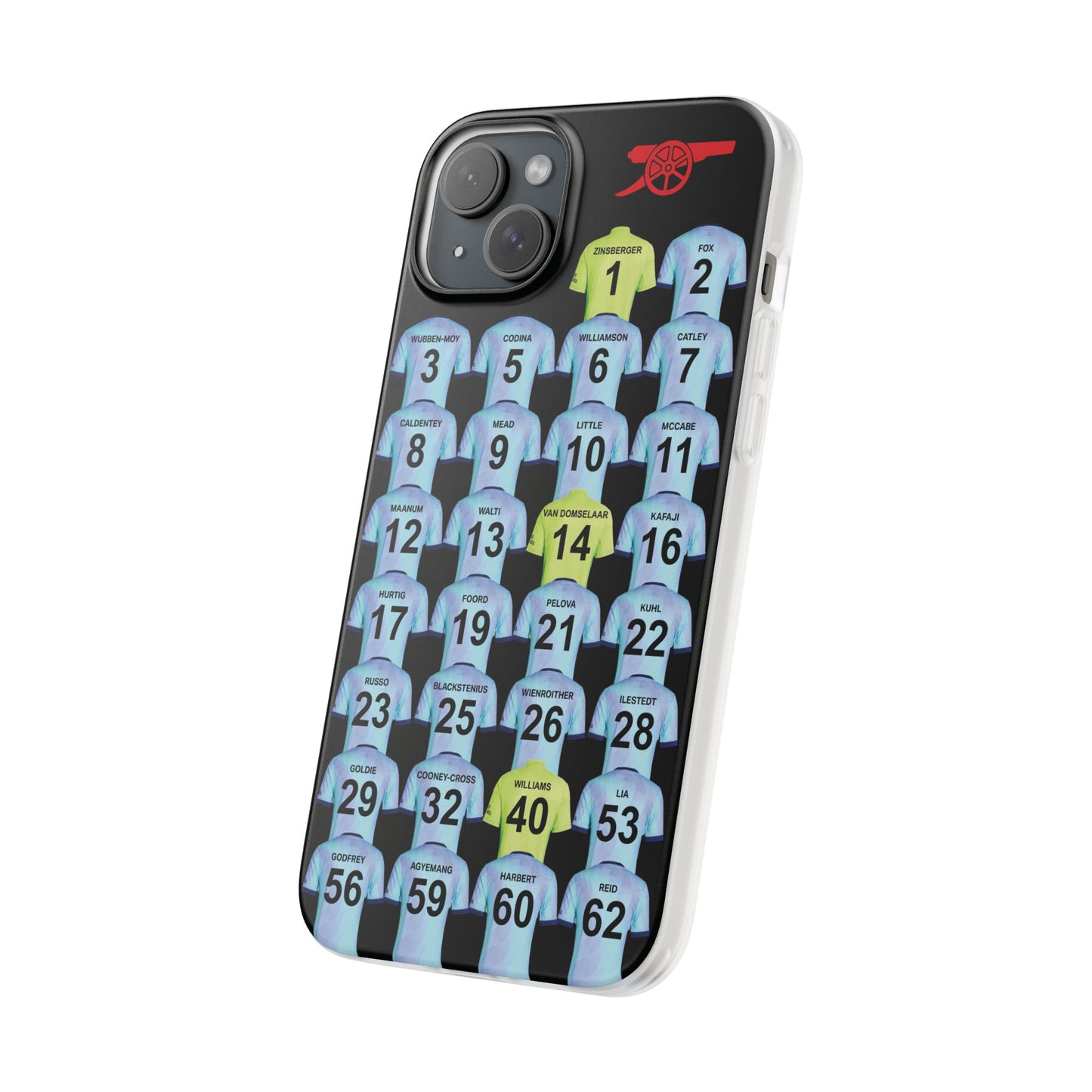 Arsenal Women Third Kit iPhone Flexi Case - iPhone 16, 15, 14, 13, 12, Mini/Plus/Pro/Pro Max - Black