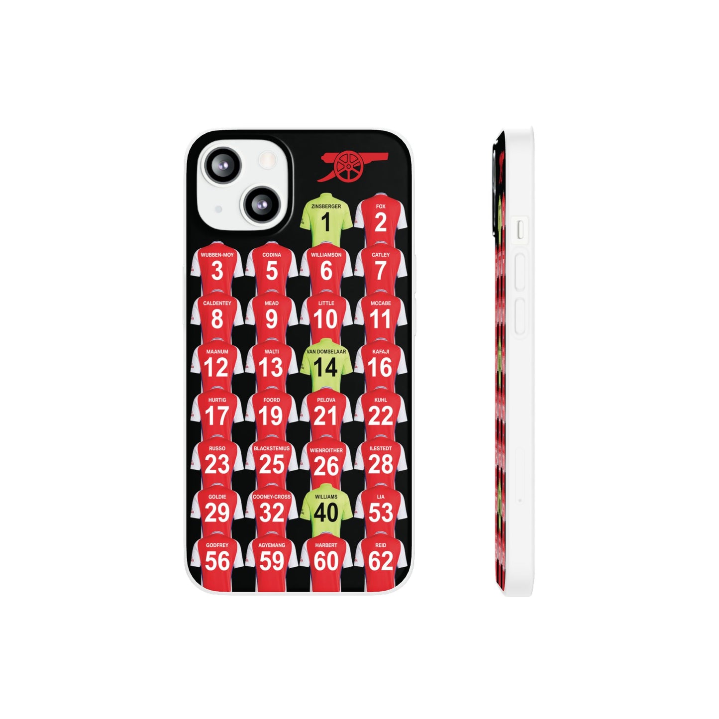 Arsenal Women Home Kit iPhone Flexi Case - iPhone 16, 15, 14, 13, 12, Mini/Plus/Pro/Pro Max - Black