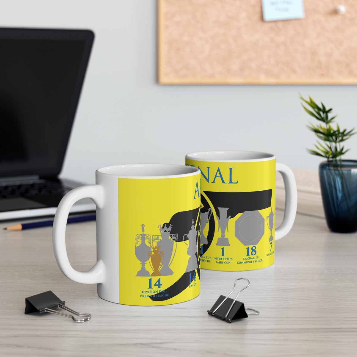 Arsenal Trophies Mug UPDATED - Yellow - Black Cannon