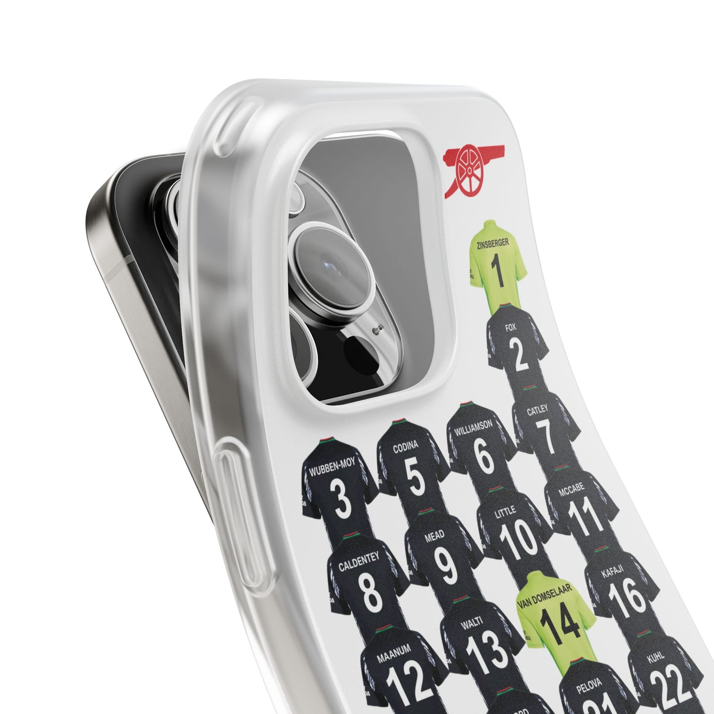 Arsenal Women Away Kit iPhone Flexi Case - iPhone 16, 15, 14, 13, 12, Mini/Plus/Pro/Pro Max - White