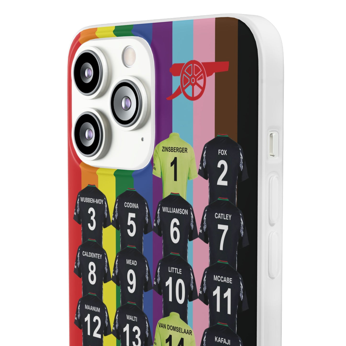 Arsenal Women Away Kit iPhone Flexi Case - iPhone 16, 15, 14, 13, 12, Mini/Plus/Pro/Pro Max - Rainbow