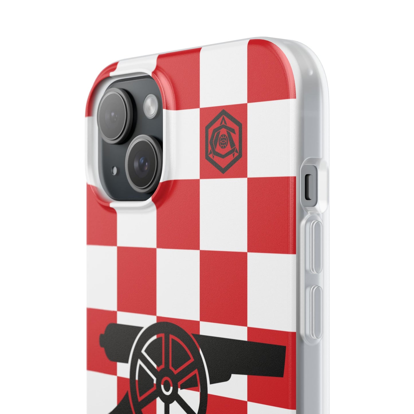 Arsenal Red & White Chequered Cannon & Monogram iPhone Flexi Case - iPhone 16, 15, 14, Plus/Pro/Pro Max