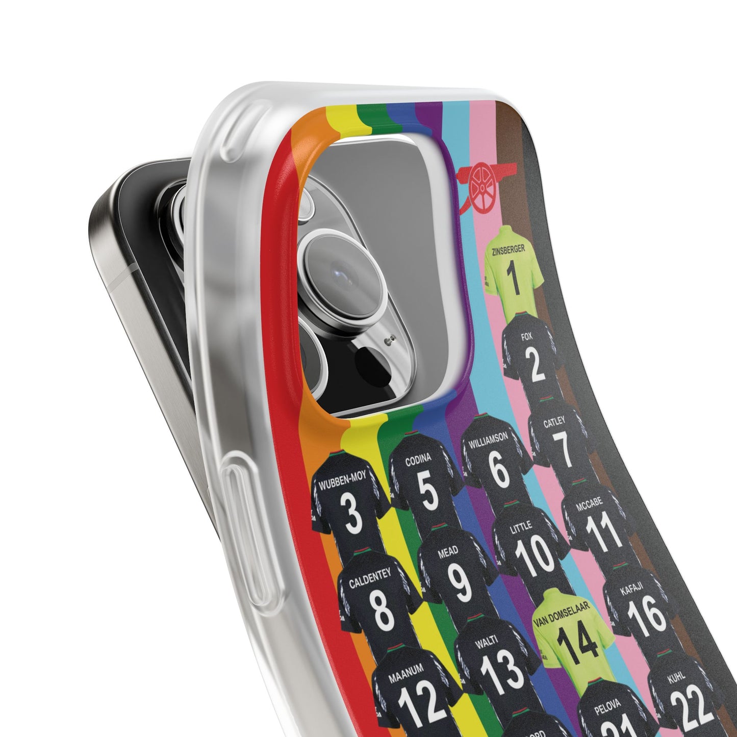 Arsenal Women Away Kit iPhone Flexi Case - iPhone 16, 15, 14, 13, 12, Mini/Plus/Pro/Pro Max - Rainbow