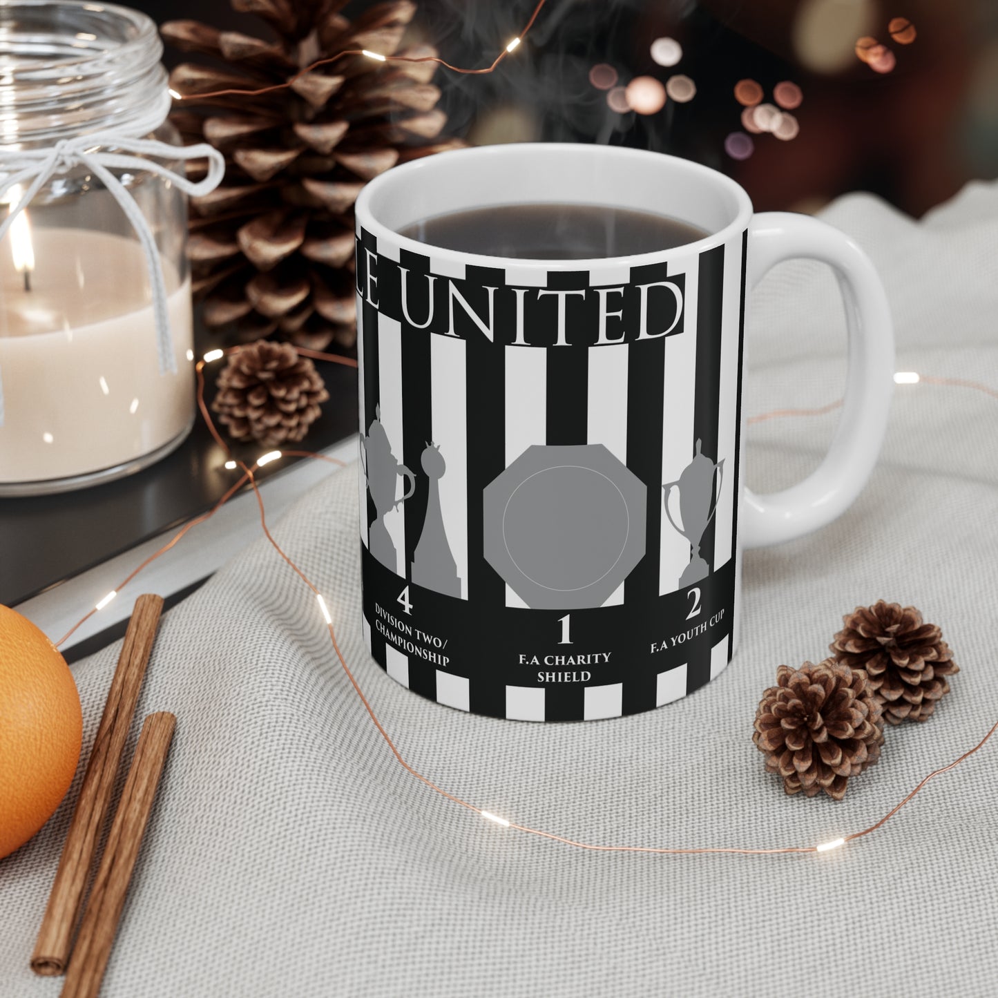 Newcastle United Trophies Mug UPDATED - Stripes - White Text