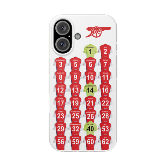 Arsenal Women Home Kit iPhone Flexi Case - iPhone 16, 15, 14, 13, 12, Mini/Plus/Pro/Pro Max - White