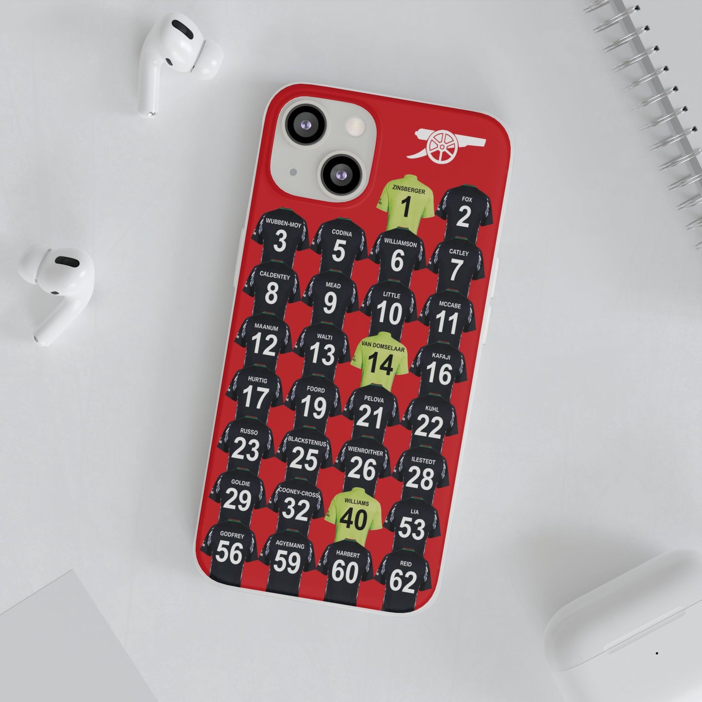 Arsenal Women Away Kit iPhone Flexi Case - iPhone 16, 15, 14, 13, 12, Mini/Plus/Pro/Pro Max - Red