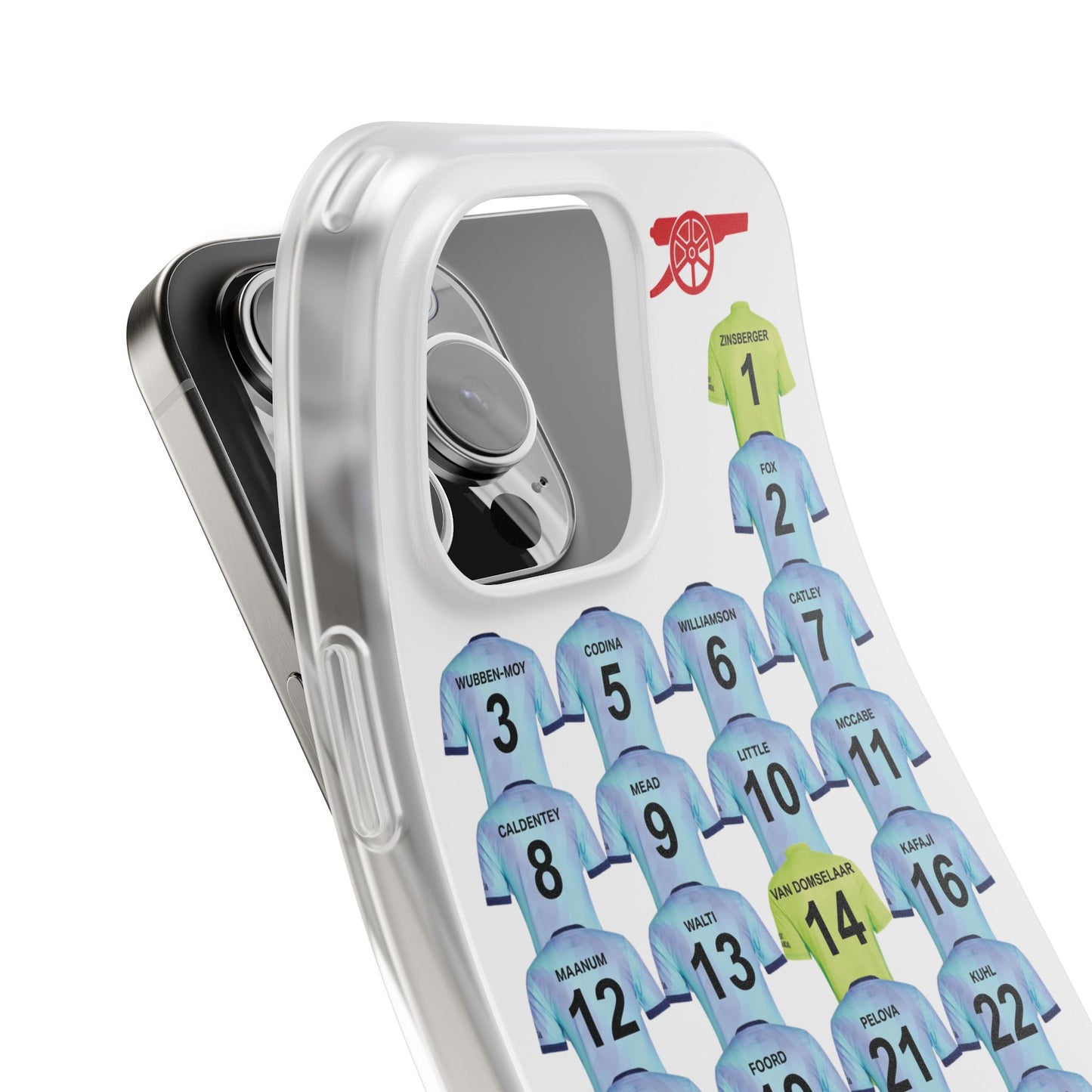 Arsenal Women Third Kit iPhone Flexi Case - iPhone 16, 15, 14, 13, 12, Mini/Plus/Pro/Pro Max - White