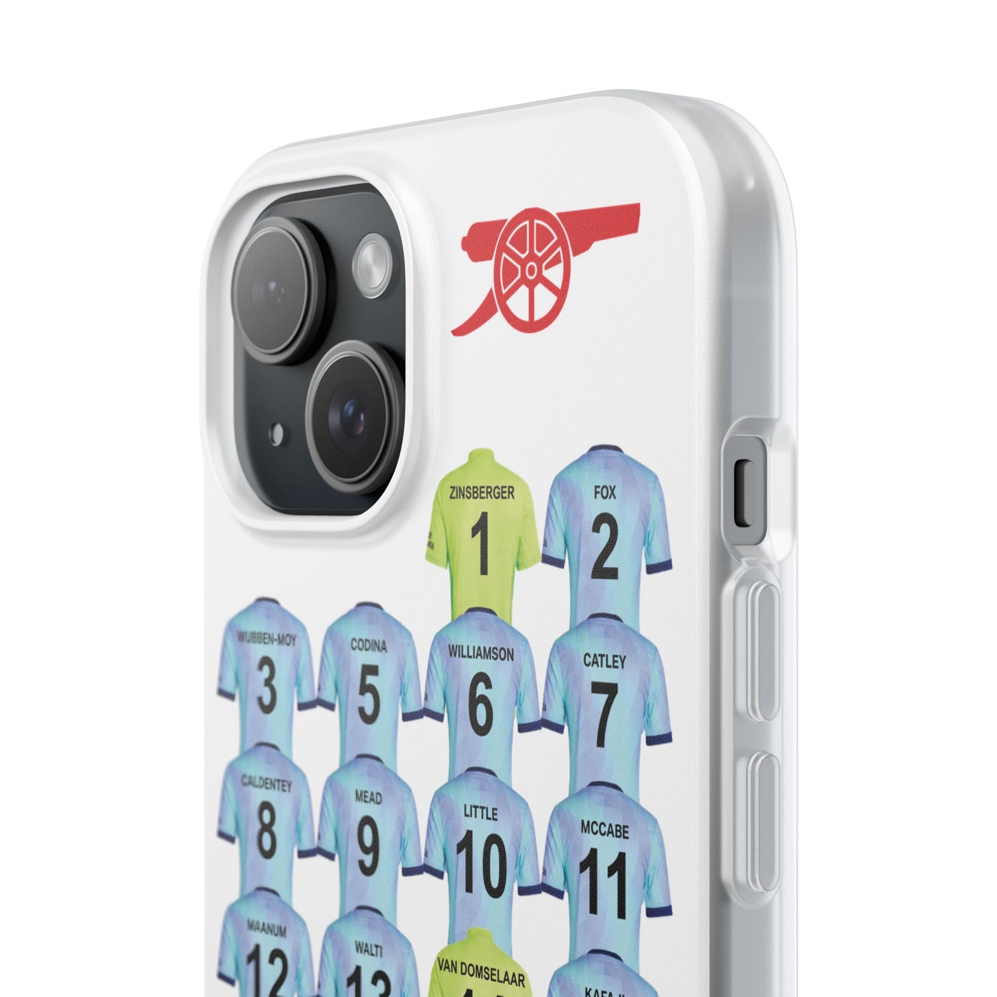 Arsenal Women Third Kit iPhone Flexi Case - iPhone 16, 15, 14, 13, 12, Mini/Plus/Pro/Pro Max - White