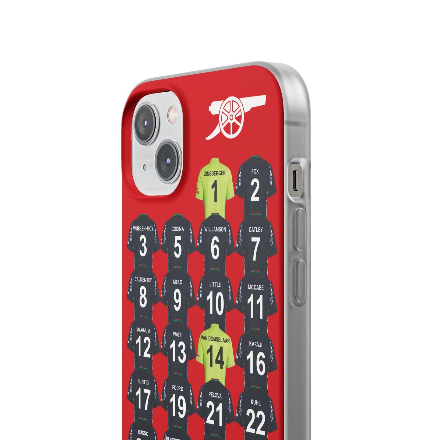 Arsenal Women Away Kit iPhone Flexi Case - iPhone 16, 15, 14, 13, 12, Mini/Plus/Pro/Pro Max - Red