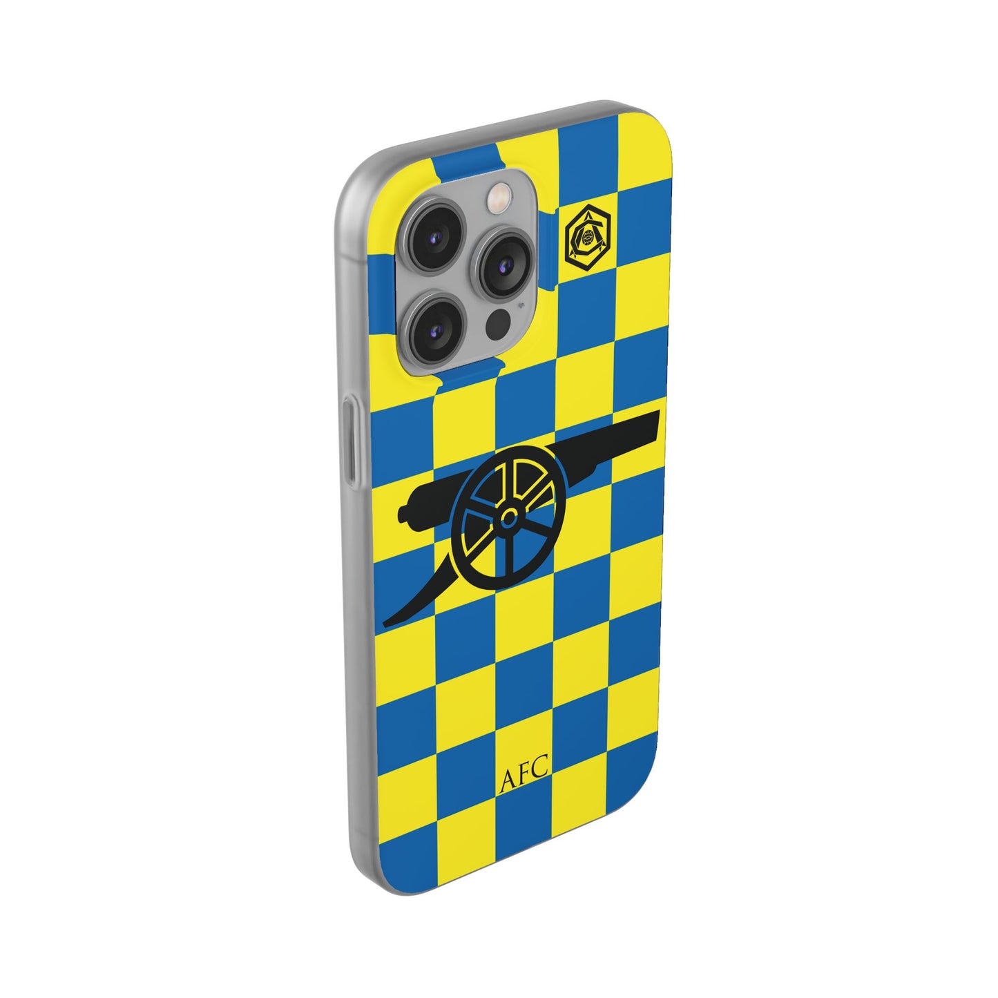 Arsenal Blue & Yellow Chequered Cannon & Monogram iPhone Flexi Case - iPhone 16, 15, 14, Plus/Pro/Pro Max