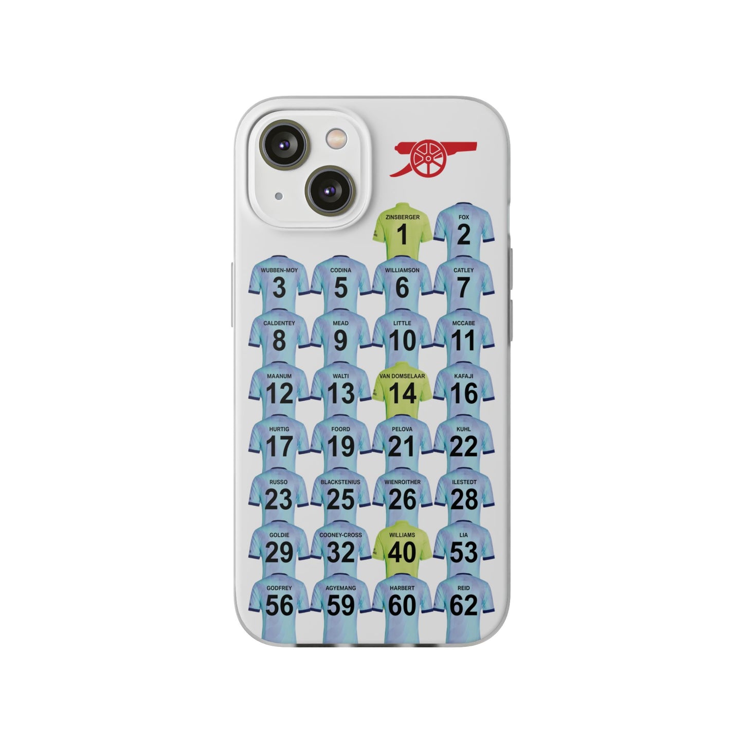 Arsenal Women Third Kit iPhone Flexi Case - iPhone 16, 15, 14, 13, 12, Mini/Plus/Pro/Pro Max - White