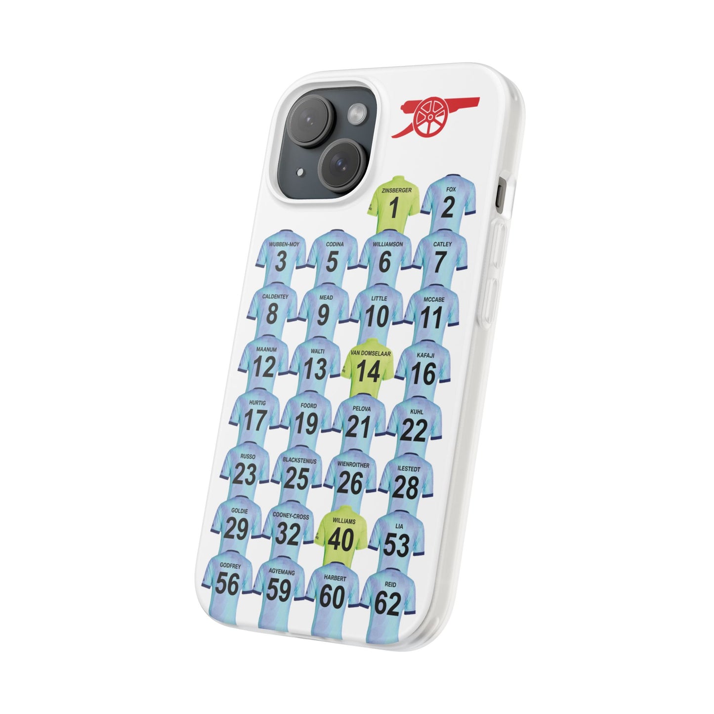 Arsenal Women Third Kit iPhone Flexi Case - iPhone 16, 15, 14, 13, 12, Mini/Plus/Pro/Pro Max - White