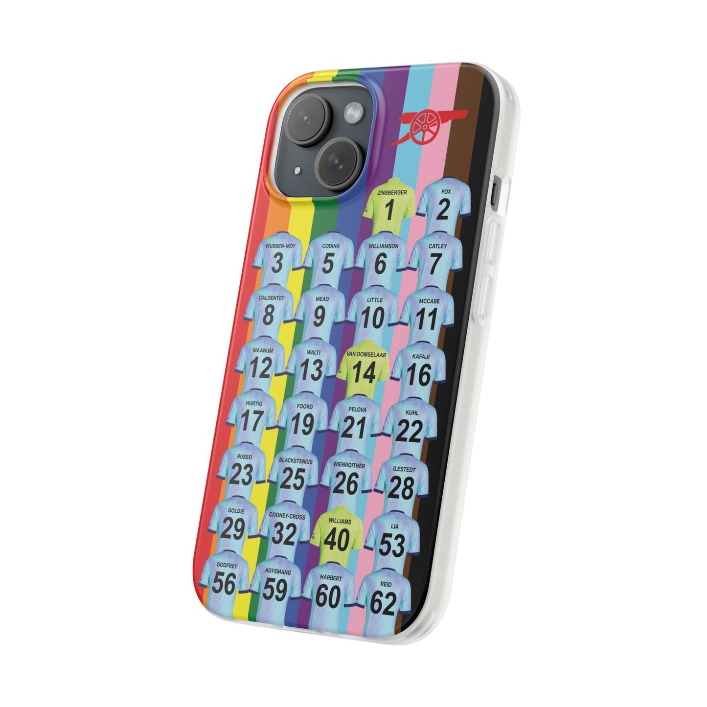 Arsenal Women Third Kit iPhone Flexi Case - iPhone 16, 15, 14, 13, 12, Mini/Plus/Pro/Pro Max - Rainbow