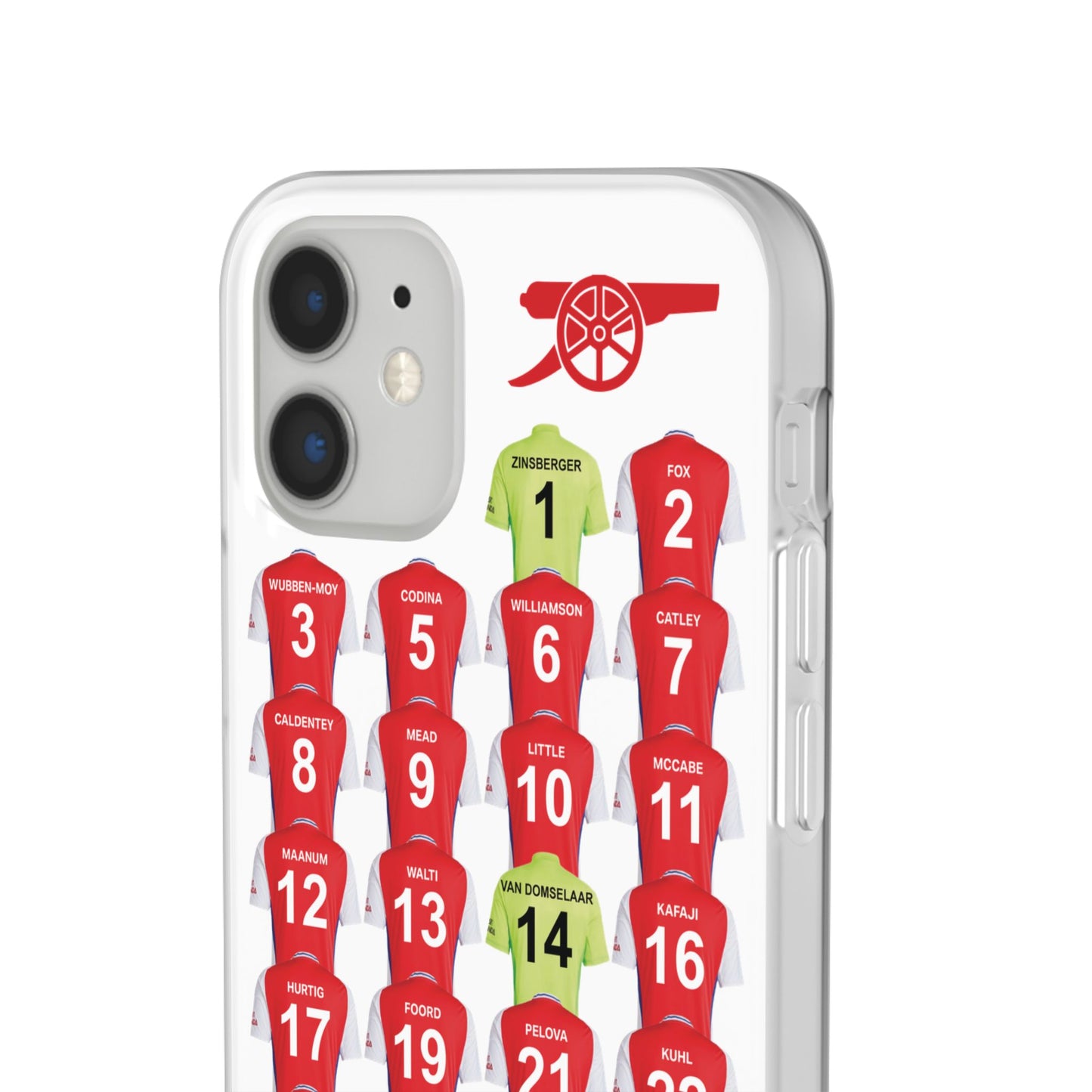 Arsenal Women Home Kit iPhone Flexi Case - iPhone 16, 15, 14, 13, 12, Mini/Plus/Pro/Pro Max - White