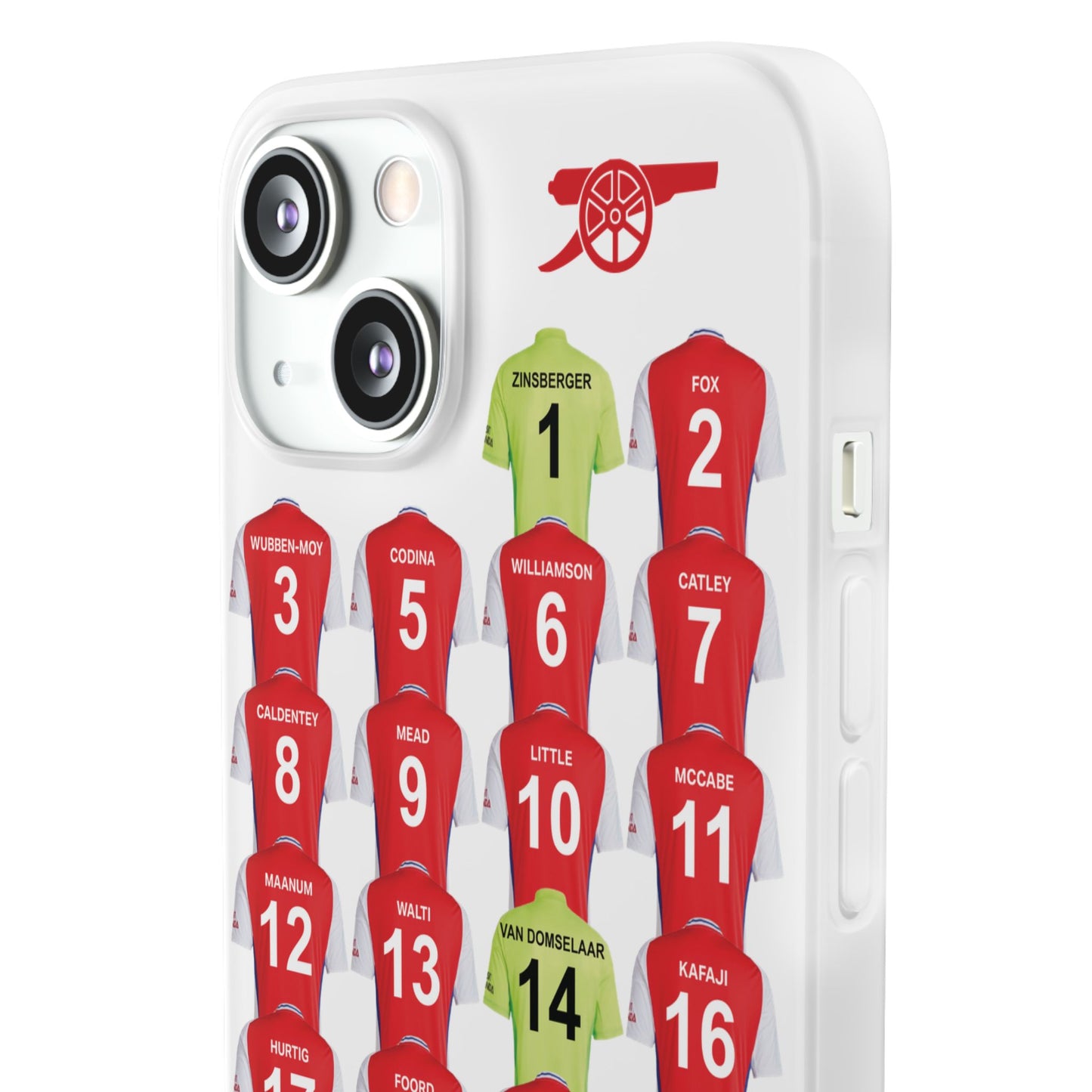 Arsenal Women Home Kit iPhone Flexi Case - iPhone 16, 15, 14, 13, 12, Mini/Plus/Pro/Pro Max - White