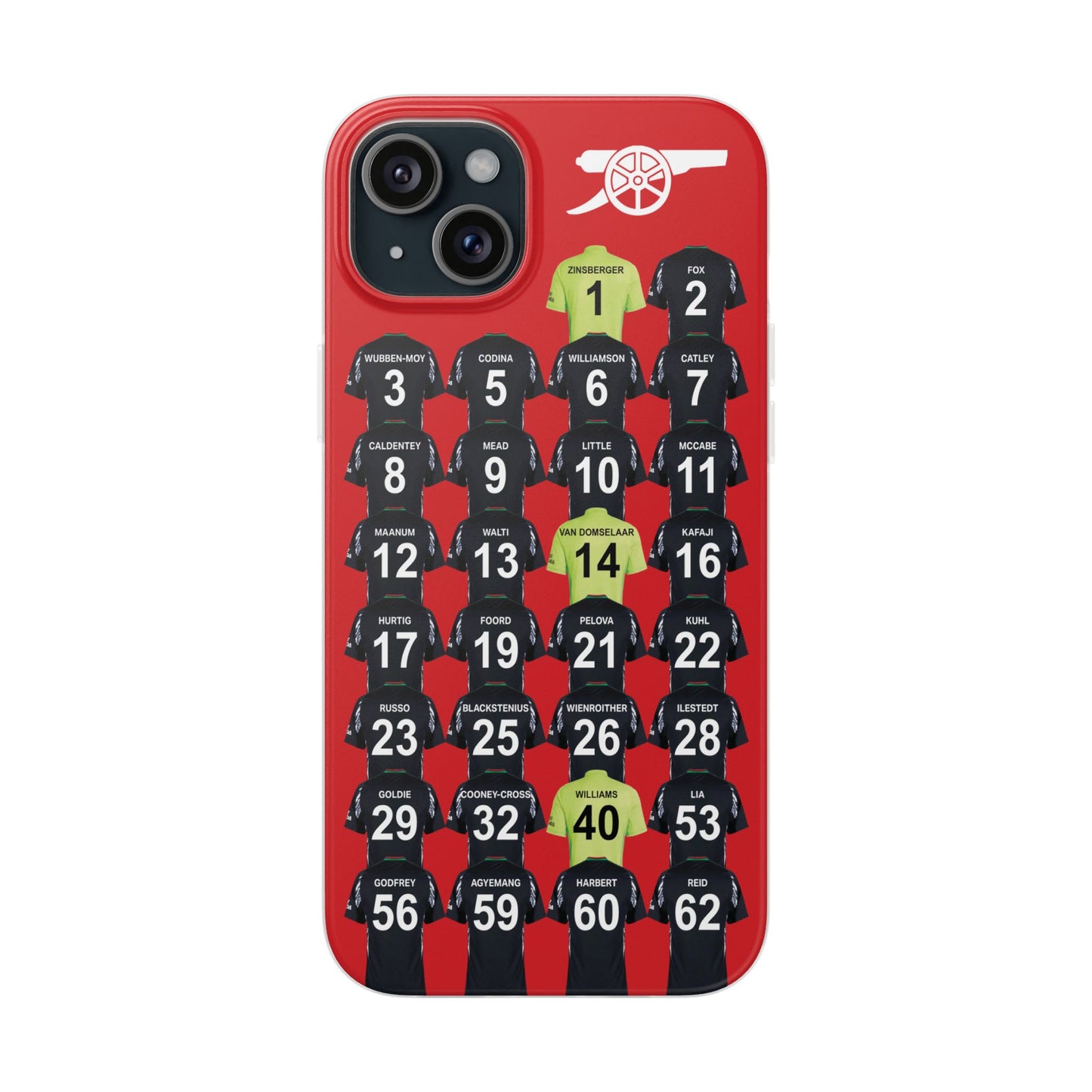 Arsenal Women Away Kit iPhone Flexi Case - iPhone 16, 15, 14, 13, 12, Mini/Plus/Pro/Pro Max - Red