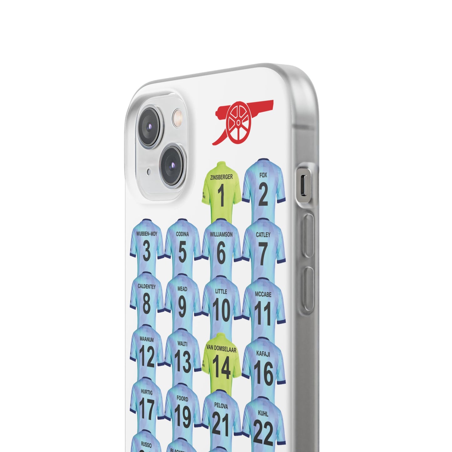 Arsenal Women Third Kit iPhone Flexi Case - iPhone 16, 15, 14, 13, 12, Mini/Plus/Pro/Pro Max - White