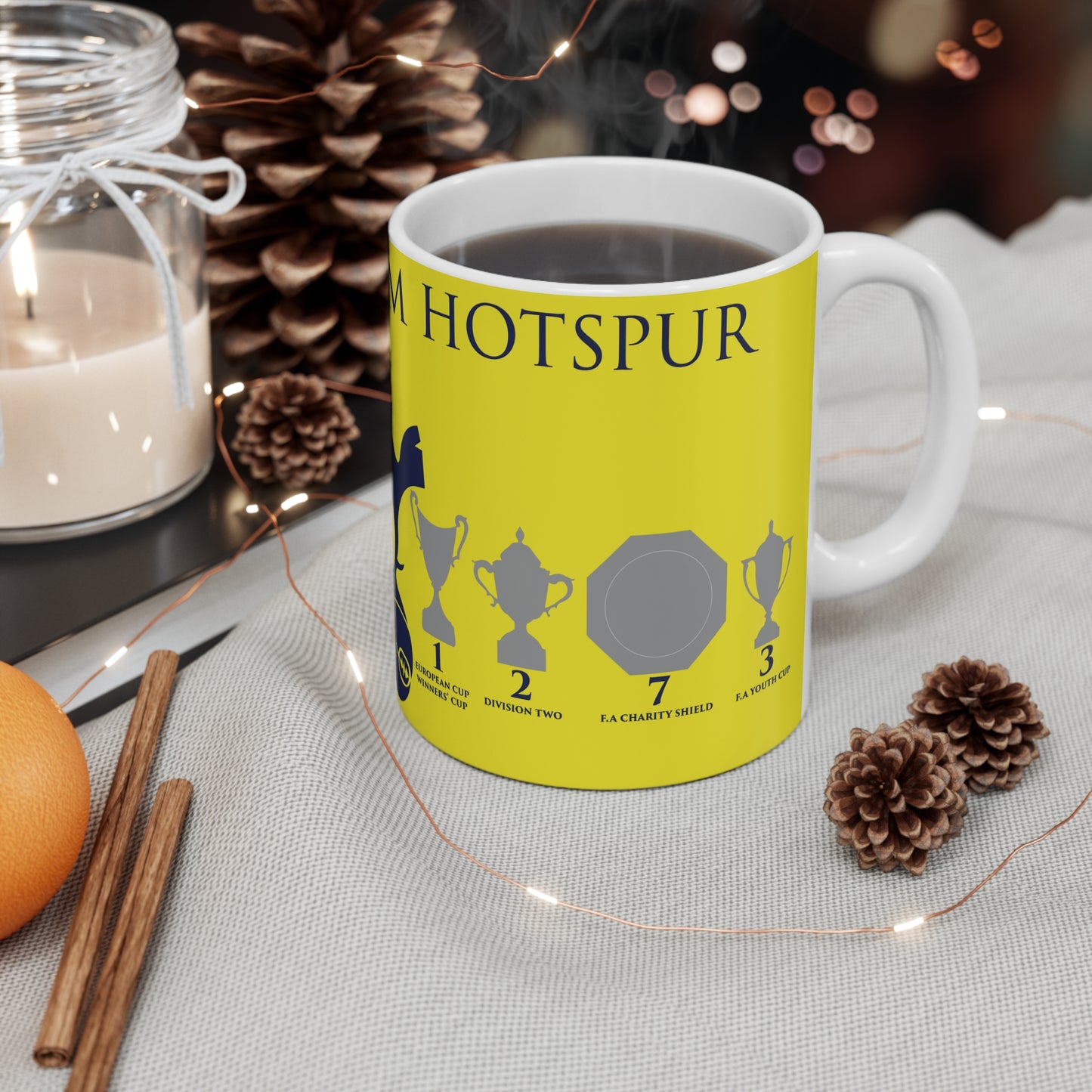 Tottenham Hotspur Trophies & Cockerel Mug - Yellow