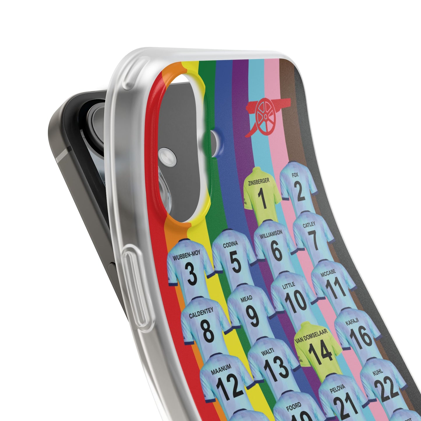 Arsenal Women Third Kit iPhone Flexi Case - iPhone 16, 15, 14, 13, 12, Mini/Plus/Pro/Pro Max - Rainbow