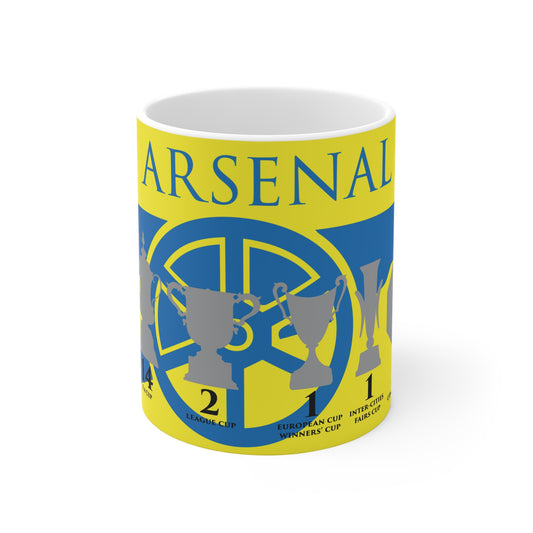 Arsenal Trophies Mug UPDATED - Yellow - Blue Cannon