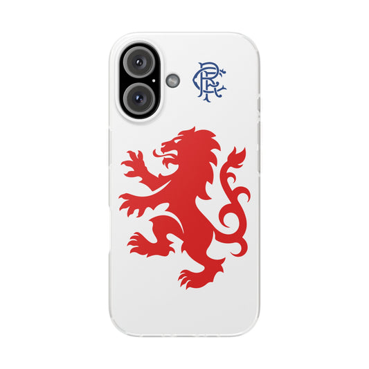 Rangers Lion & Monogram White iPhone Flexi Case - iPhone 16, 15, 14, Plus/Pro/Pro Max