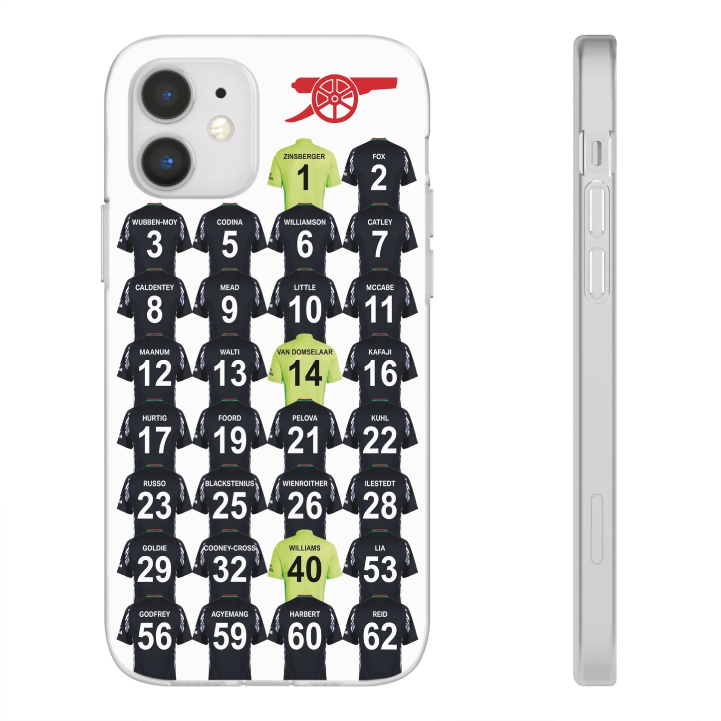 Arsenal Women Away Kit iPhone Flexi Case - iPhone 16, 15, 14, 13, 12, Mini/Plus/Pro/Pro Max - White