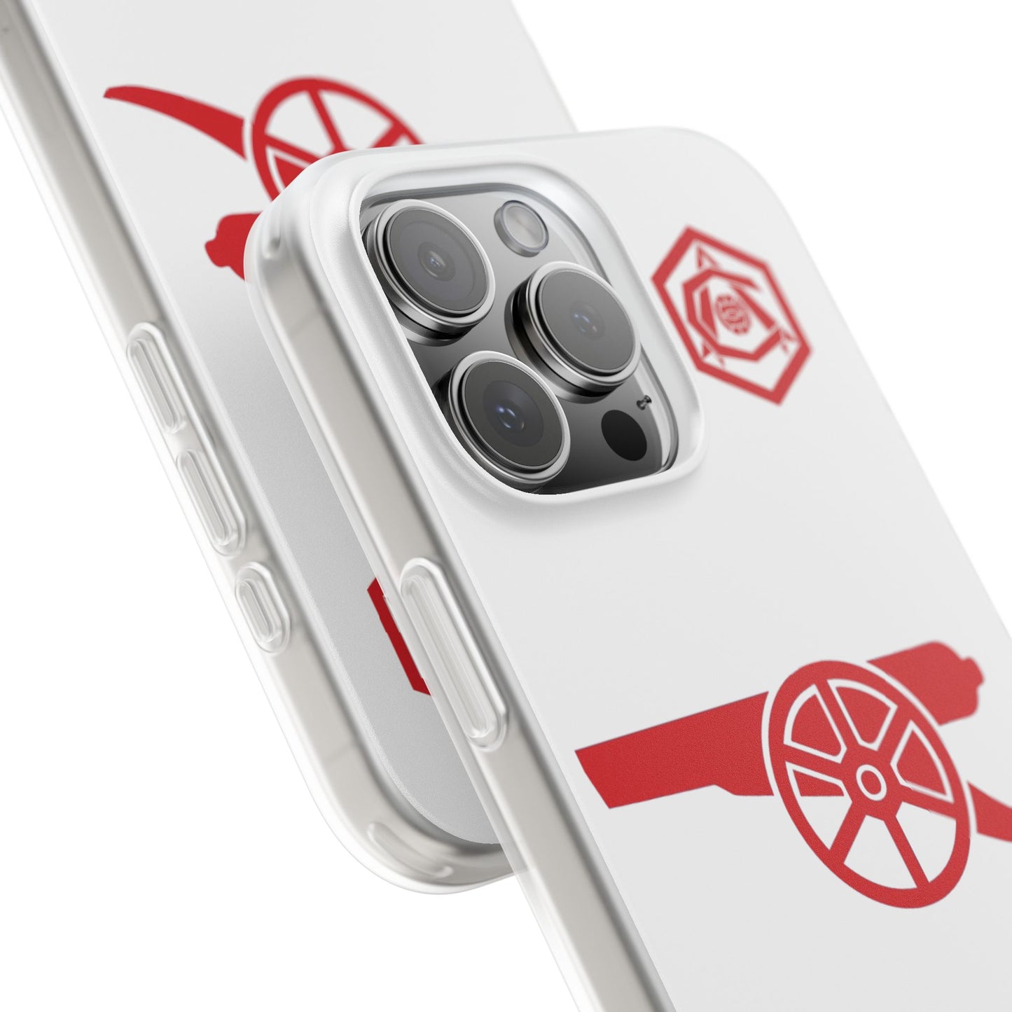 Arsenal Cannon & Monogram White iPhone Flexi Case - iPhone 16, 15, 14, Plus/Pro/Pro Max