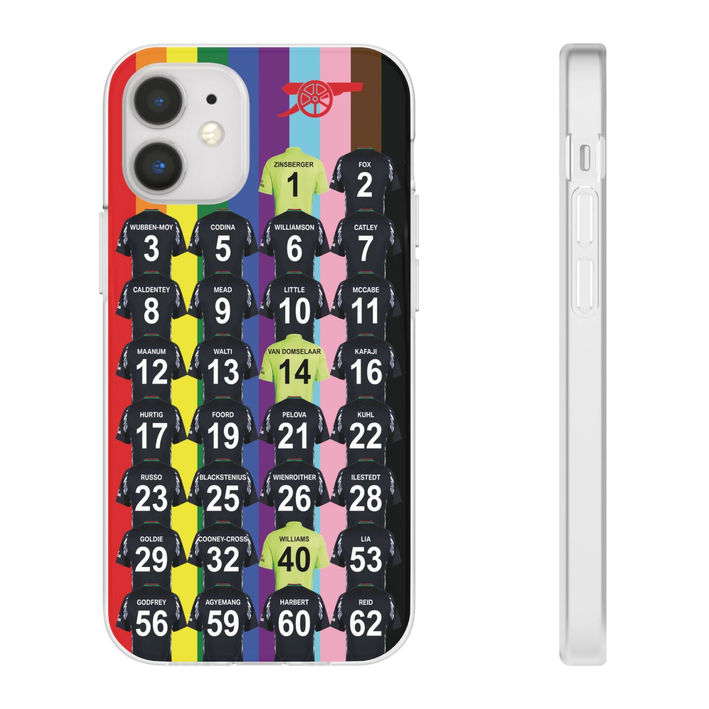 Arsenal Women Away Kit iPhone Flexi Case - iPhone 16, 15, 14, 13, 12, Mini/Plus/Pro/Pro Max - Rainbow