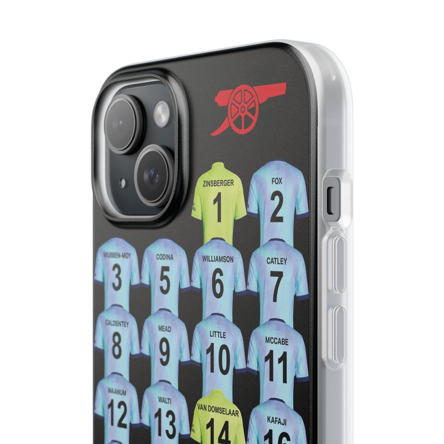 Arsenal Women Third Kit iPhone Flexi Case - iPhone 16, 15, 14, 13, 12, Mini/Plus/Pro/Pro Max - Black