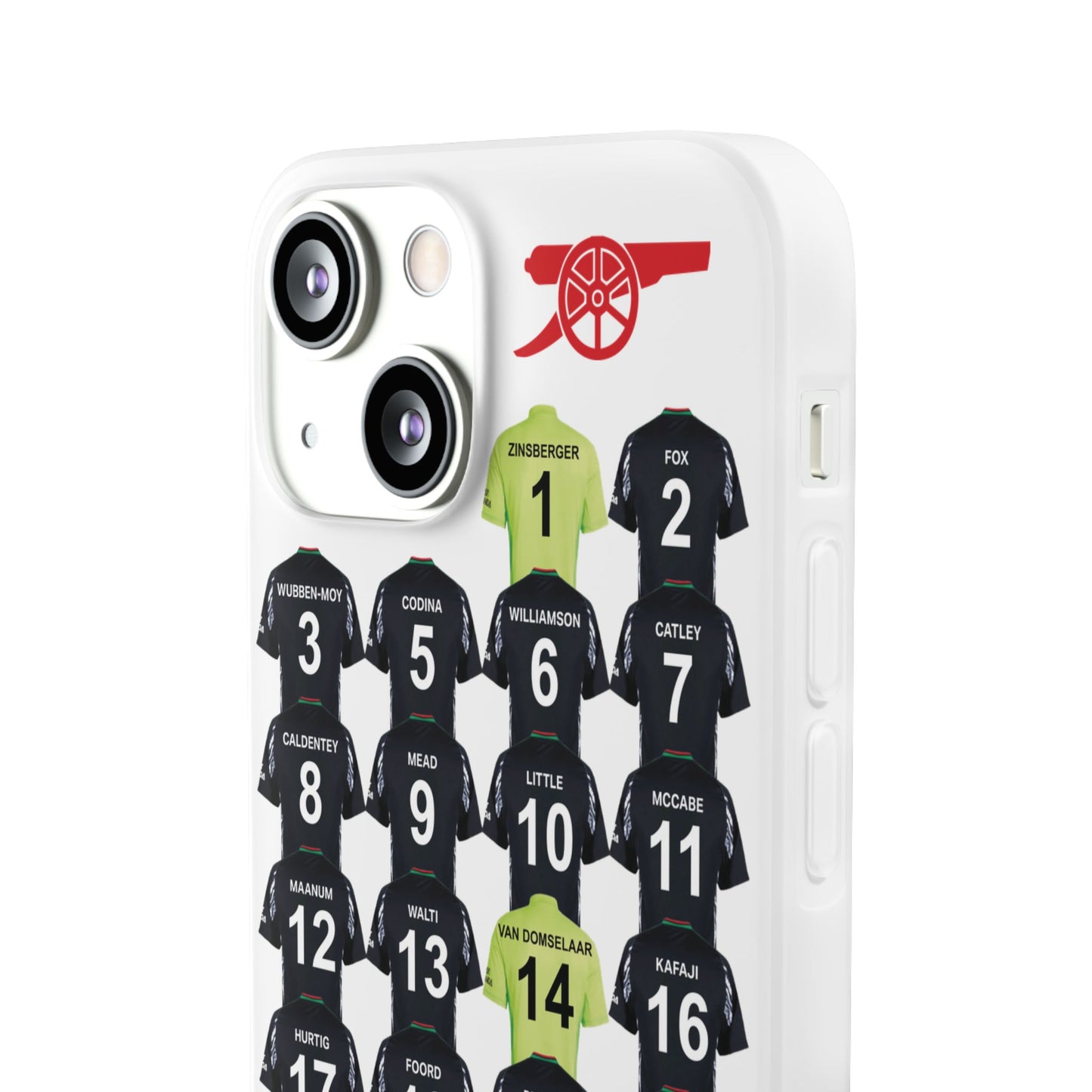 Arsenal Women Away Kit iPhone Flexi Case - iPhone 16, 15, 14, 13, 12, Mini/Plus/Pro/Pro Max - White