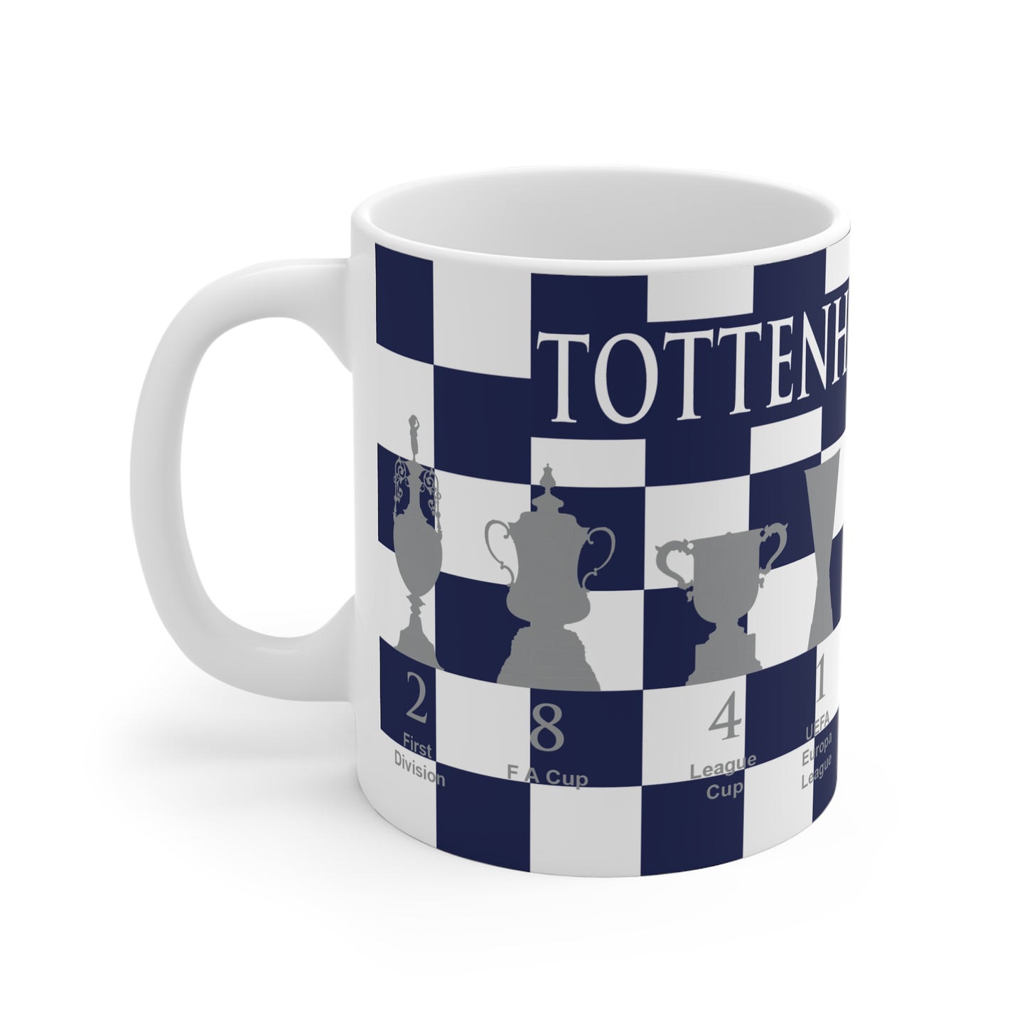 Tottenham Hotspur Blue & White Chequered Trophies Mug - White Header Text