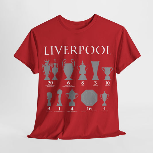 Liverpool Trophies Unisex Heavy Cotton T-Shirt - Red/White/Black/Gold