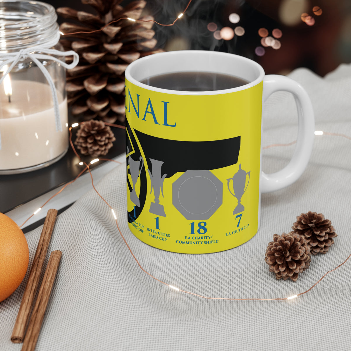 Arsenal Trophies Mug UPDATED - Yellow - Black Cannon