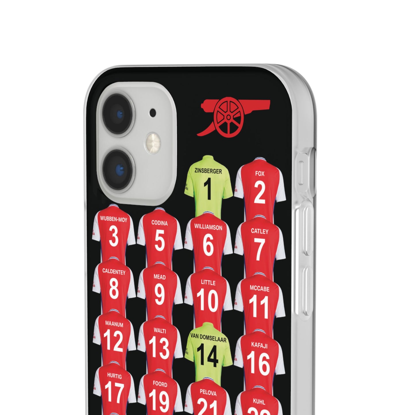 Arsenal Women Home Kit iPhone Flexi Case - iPhone 16, 15, 14, 13, 12, Mini/Plus/Pro/Pro Max - Black