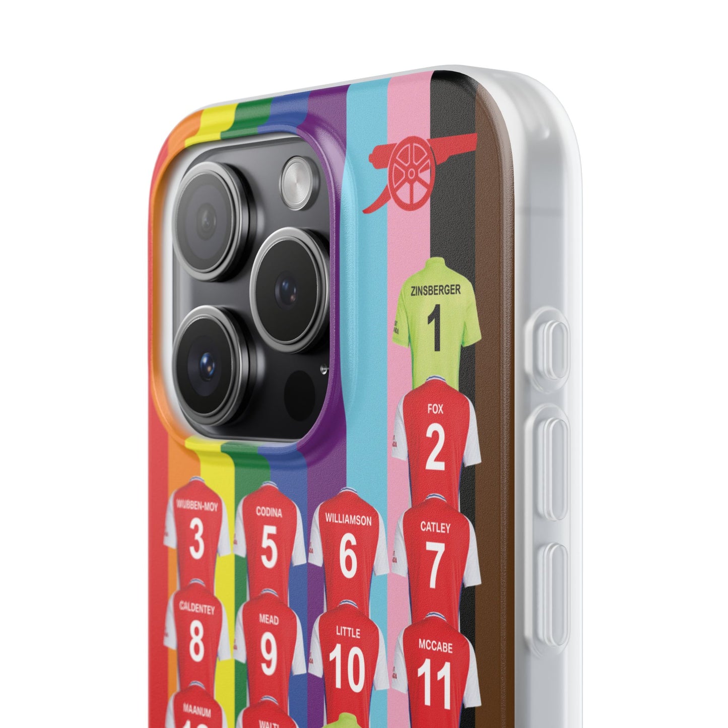 Arsenal Women Home Kit iPhone Flexi Case - iPhone 16, 15, 14, 13, 12, Mini/Plus/Pro/Pro Max - Rainbow