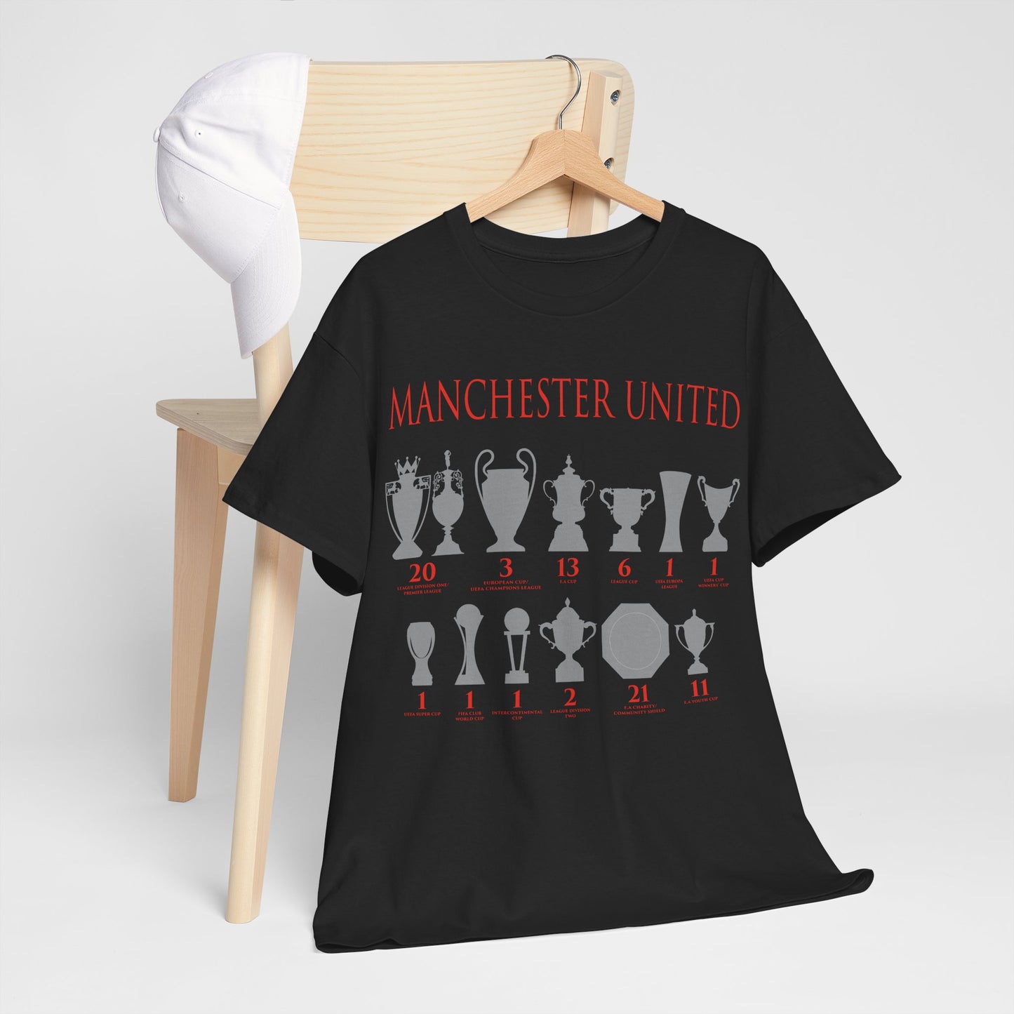 Manchester United Trophies Unisex Heavy Cotton T-Shirt - Red/White/Black